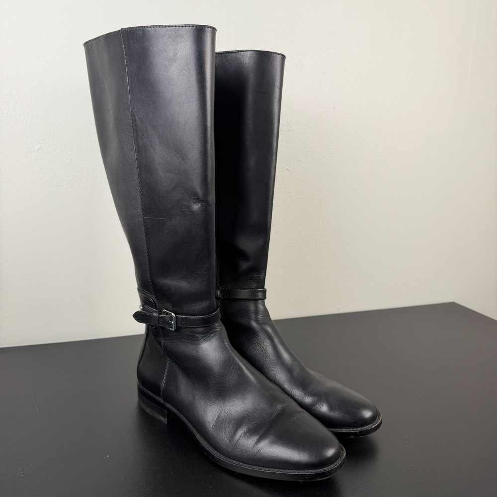 Banana Republic Knee High Riding Boots Women's 10M Black Leather Side Zipper